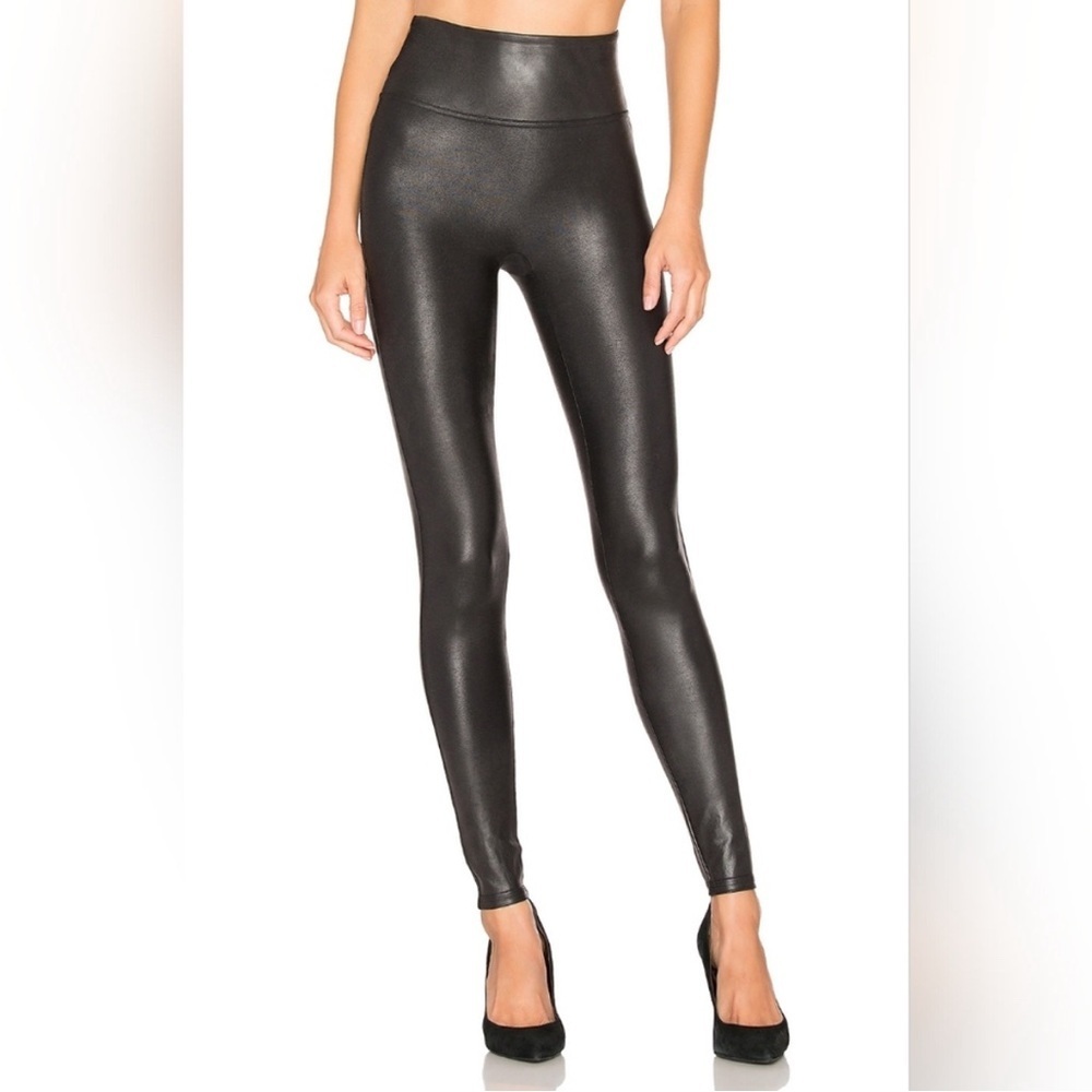 SPANX Black Faux Leather Leggings Size Medium